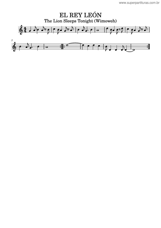 Partitura da música The Lion Sleeps Tonight – The Tokens El Rey León–The Lion Sleeps Tonight  Wimoweh