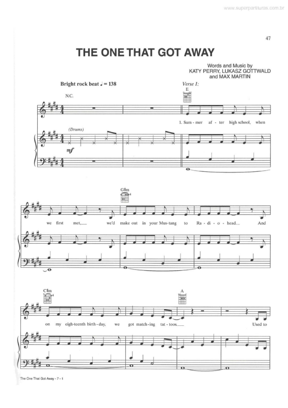 Partitura da música The One that Got a Way v.2