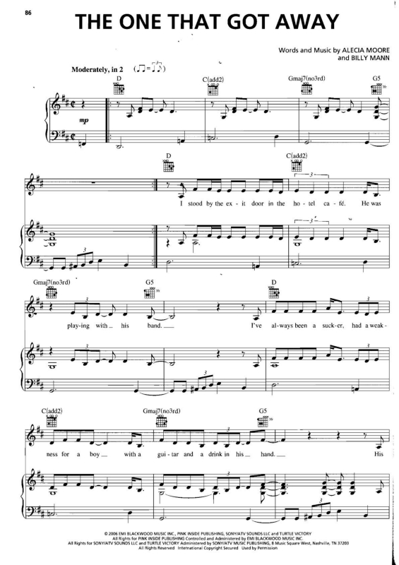 Partitura da música The One That Got Away v.2