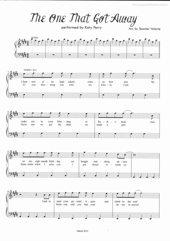 Partitura da música The One That Got Away