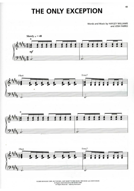 Partitura da música The Only Exception v.2