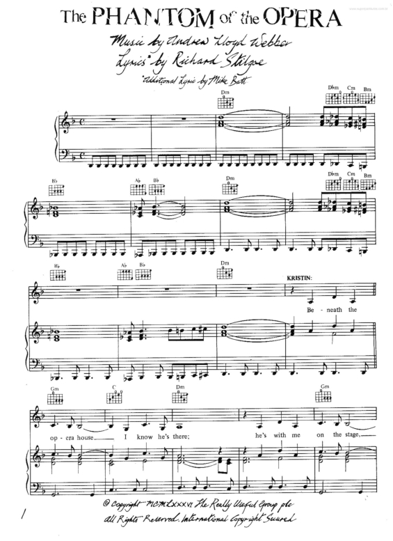 Partitura da música The Phantom Of The Opera