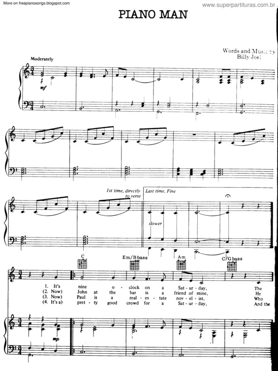 Partitura da música The Pianoman