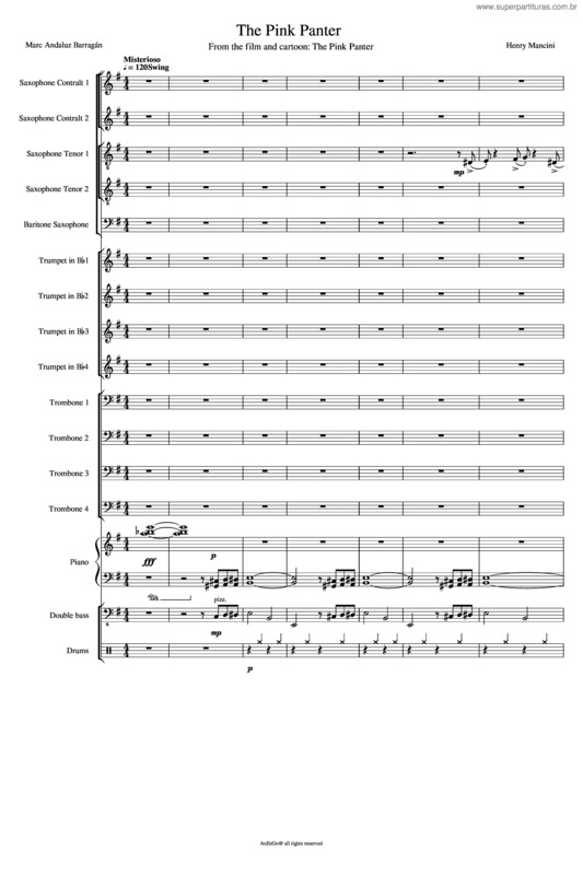 Partitura da música The Pink Panter