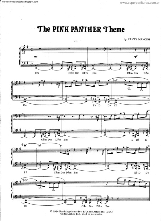 Partitura da música The Pink Panther Theme v.2