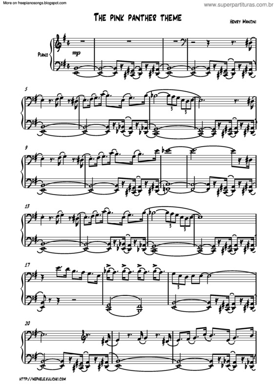 Partitura da música The Pink Panther Theme