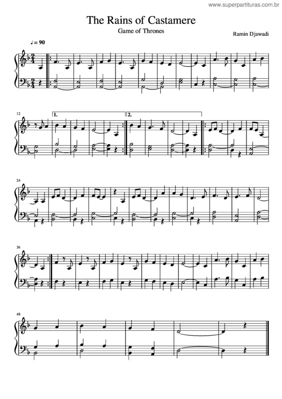 Partitura da música The Rains Of Castamere