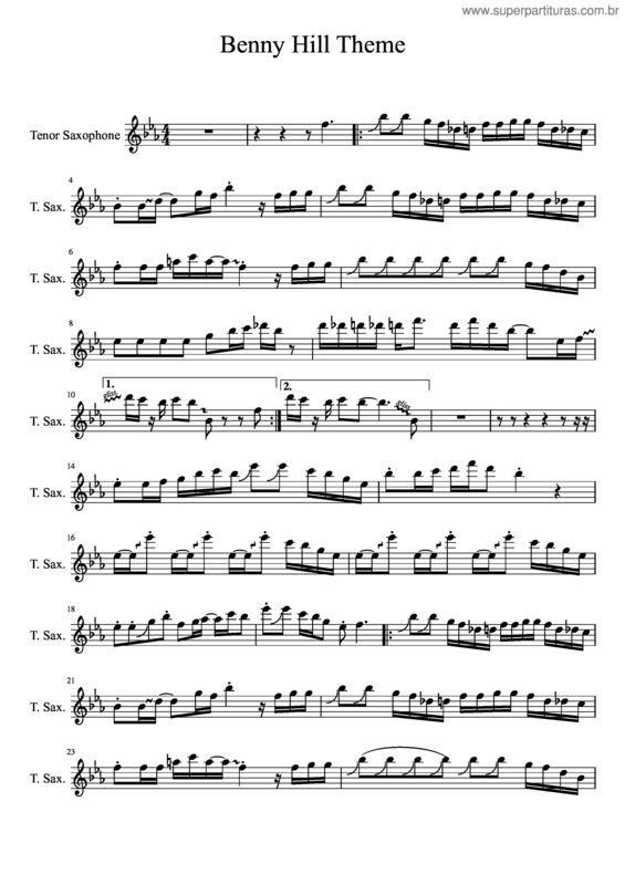 Partitura da música The Real Benny Hill Theme Tenor Sax
