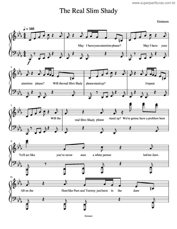 Partitura da música The Real Slim Shady – Eminem Piano Cover