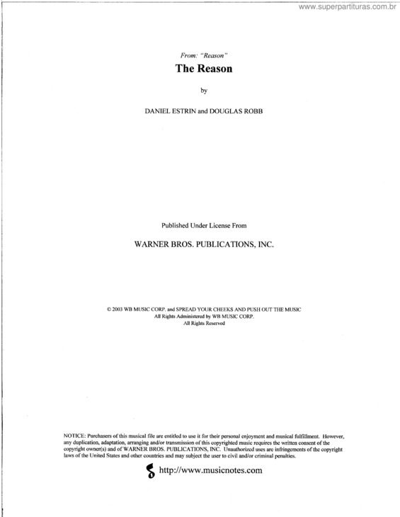 Partitura da música The Reason v.2