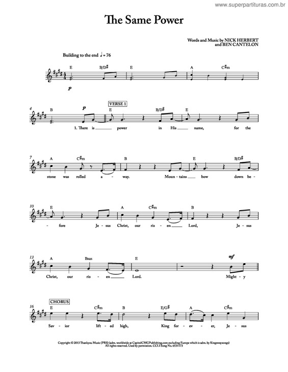 Partitura da música The Same Power v.2