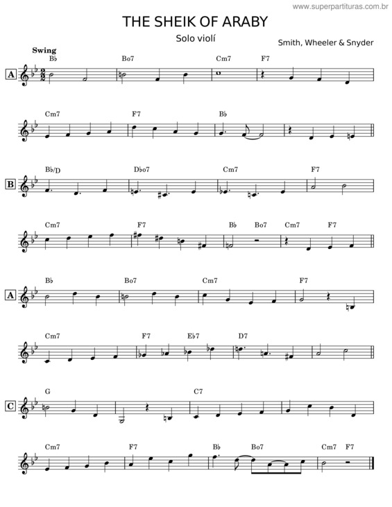 Partitura da música The Sheik Of Araby – Smith