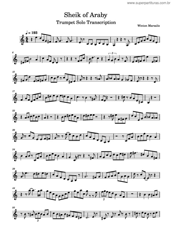 Partitura da música The Sheik Of Araby – Winton Marsalis