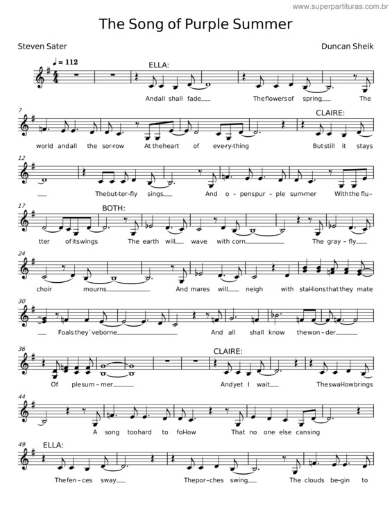 Partitura da música The Song Of Purple Summer – Duncan Sheik, Spring Awakening Musical, Steven Sater v.2