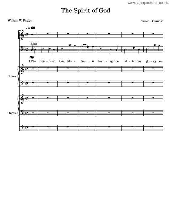 Partitura da música The Spirit Of God – Hosanna Tune
