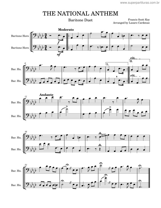 Partitura da música The Star Spangled Banner – Francis Scott Key