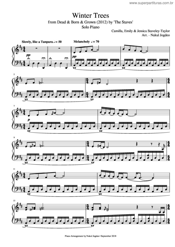 Partitura da música The Staves – Winter Trees