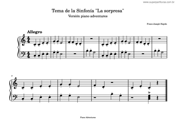 Partitura da música The Surprise Symphony – Franz Joseph Haydn Tema De La Sinfonía La Sorpresa Franz Joseph Haydnfranz Joseph Haydn
