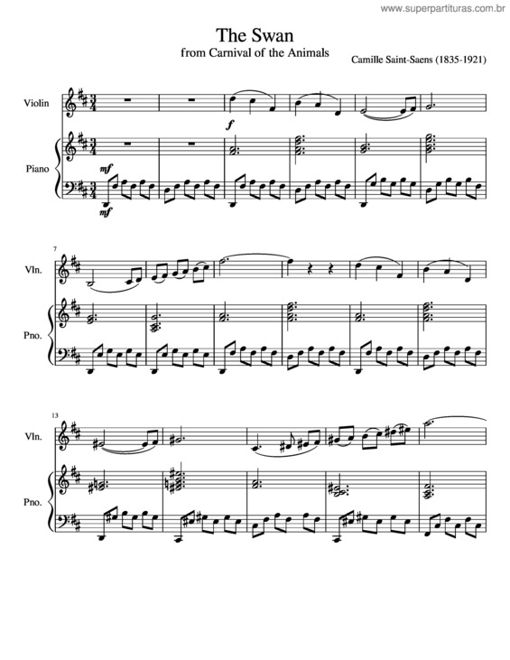 Partitura da música The Swan From The Carnival Of The Animals