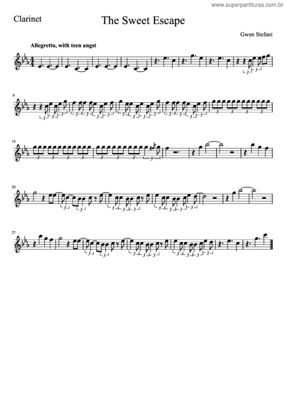 Partitura da música The Sweet Escape Clarinet