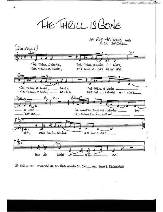 Partitura da música The thrill is gone