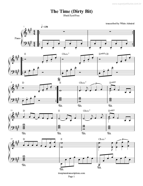 Partitura da música The Time (Dirty Bit) v.2