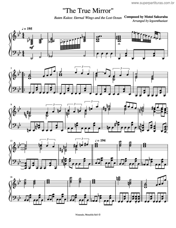 Partitura da música The True Mirror – Baten Kaitos: Eternal Wings And The Lost Ocean
