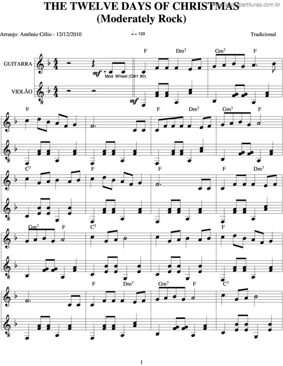 Partitura da música The Twelve Days Of Christmas