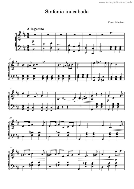 Partitura da música The Unfinished Symphony