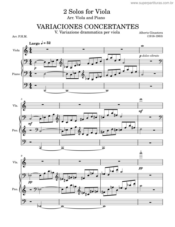 Partitura da música The Viola Solos: Variaciones Concertantes & Concerto Per Corde – Ginastera