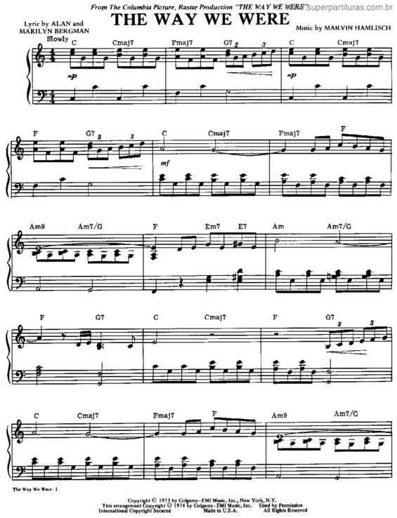 Partitura da música The Way We Were v.2