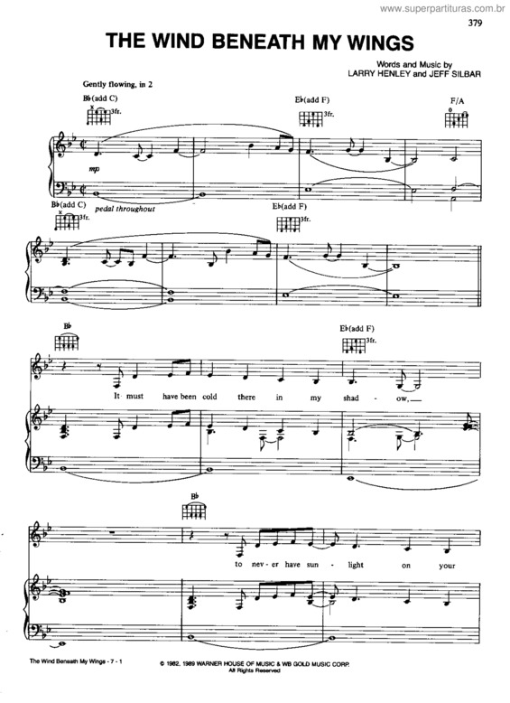 Partitura da música The Wind Beneath My Wings