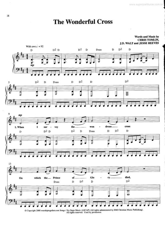 Partitura da música The Wonderful Cross v.2