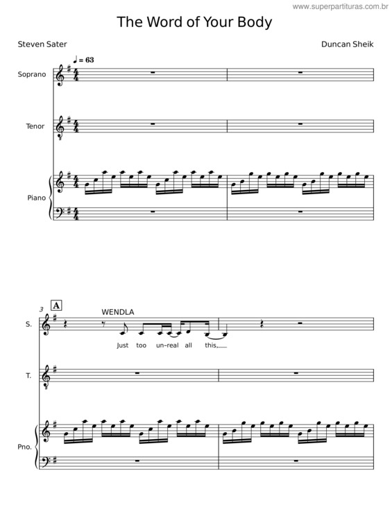 Partitura da música The Word Of Your Body – Duncan Sheik, Spring Awakening Musical, Steven Sater