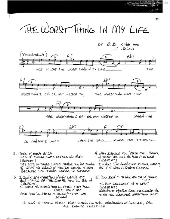 Partitura da música The worst thing in my life