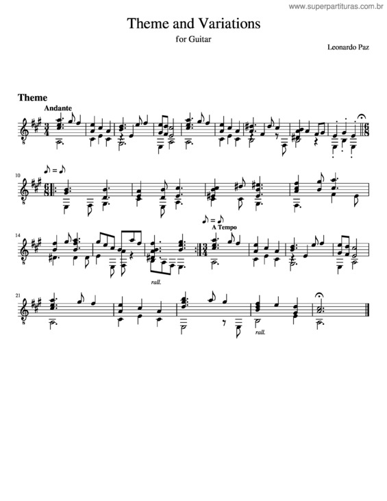 Partitura da música Theme And Variations For Guitar