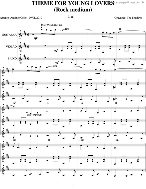 Partitura da música Theme For Young Lovers v.2