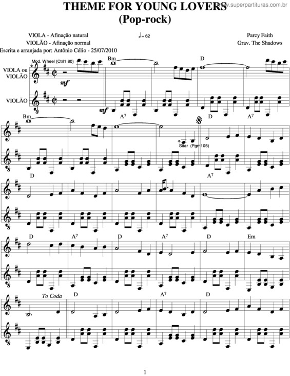 Partitura da música Theme For Young Lovers