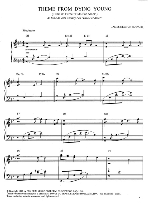 Partitura da música Theme From Dying Young v.3
