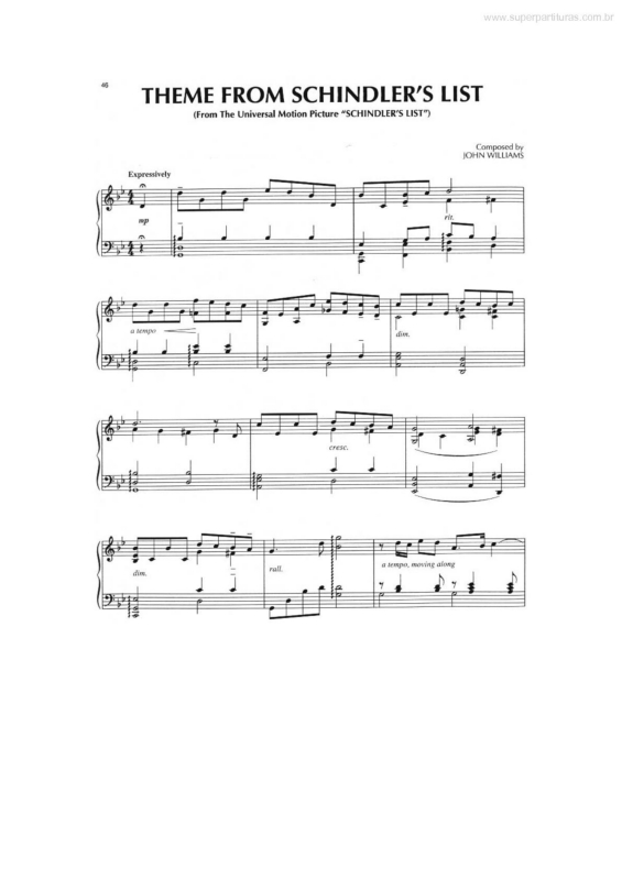 Partitura da música Theme From Schindler`s List