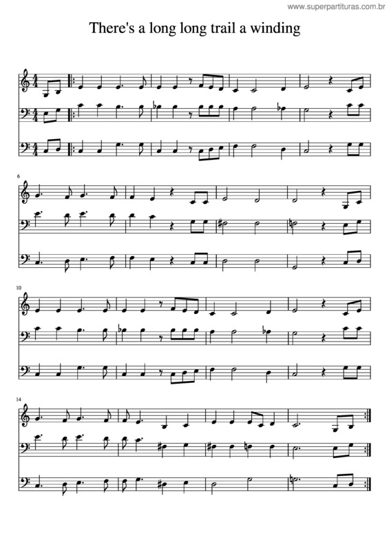 Partitura da música There`S A Long Long Trail A Winding