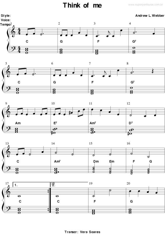 Partitura da música Think of Me