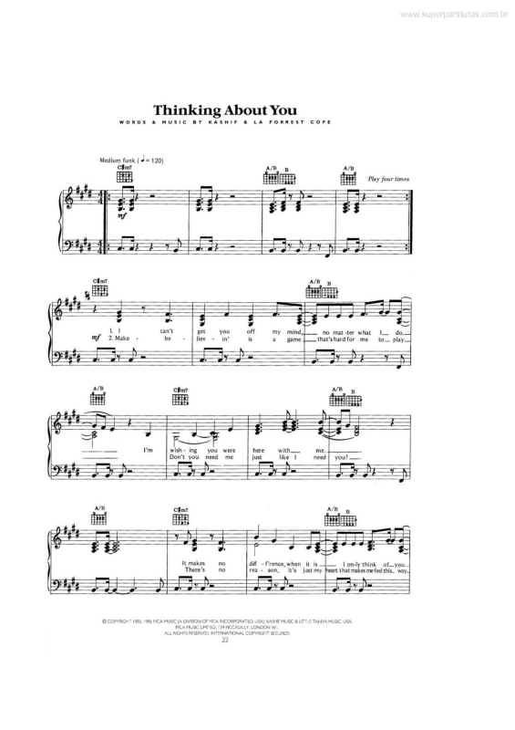 Partitura da música Thinking About You