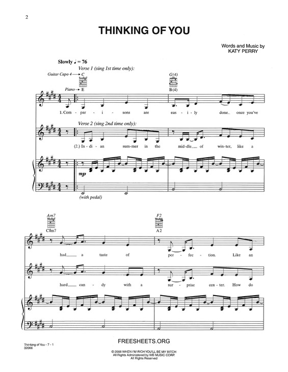 Partitura da música Thinking of You v.6