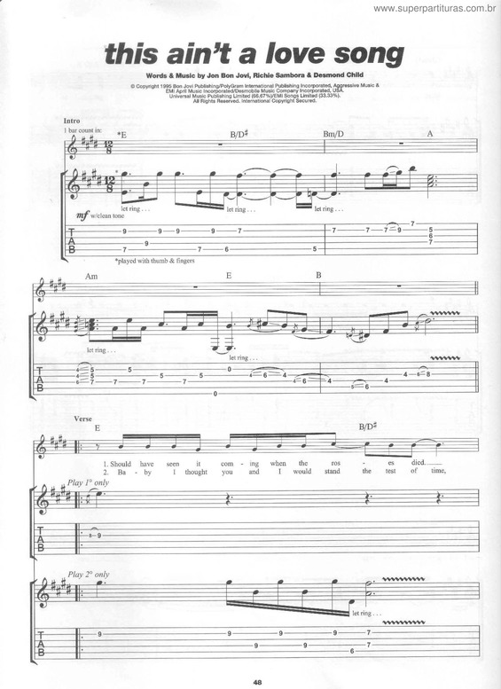 Partitura da música This Ain`t A Love Song