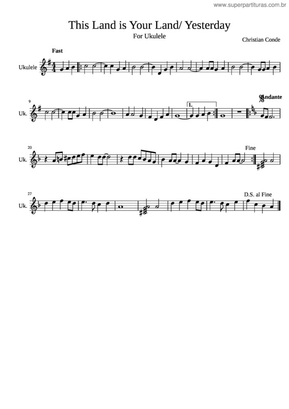 Partitura da música This Land Is Your Land Yesterday