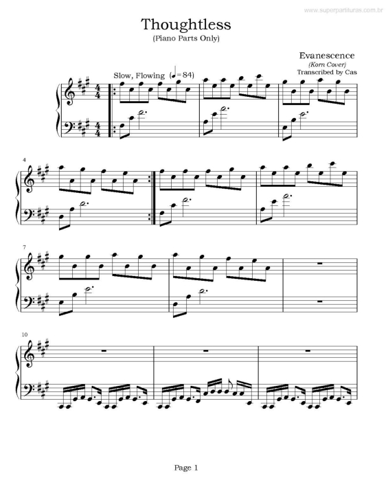 Partitura da música Thoughtless