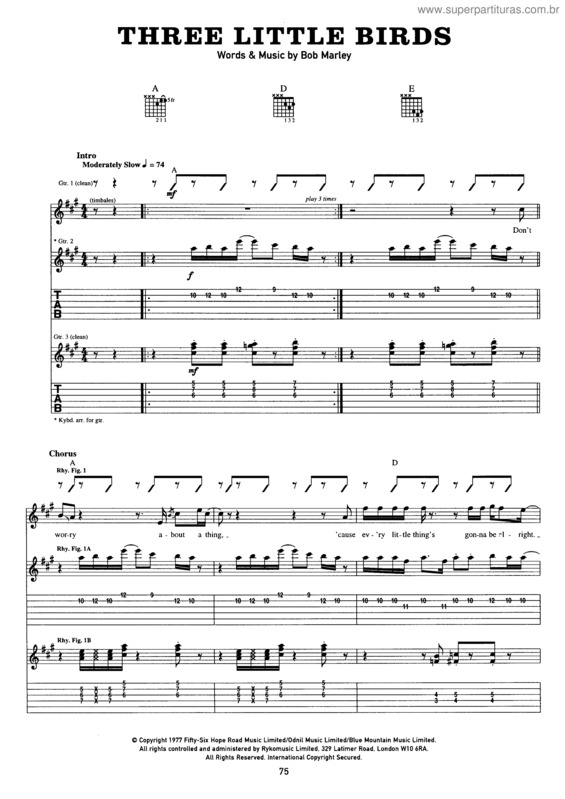 Partitura da música Three Little Birds v.4