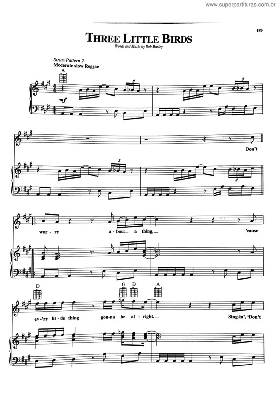 Partitura da música Three Little Birds v.6