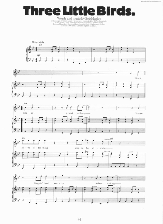 Partitura da música three little birds